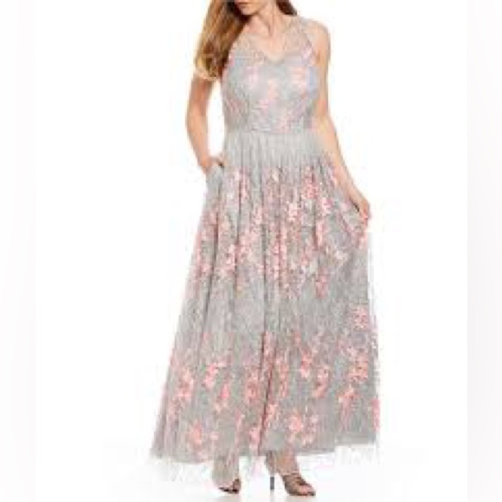 Adrianna Papell  V Neck Embroidered Gown size12